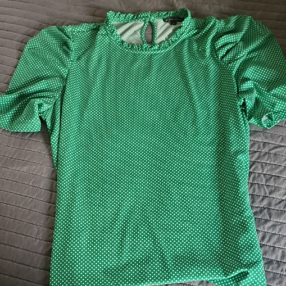Adrianna Papell Green and White Polka Dot Top